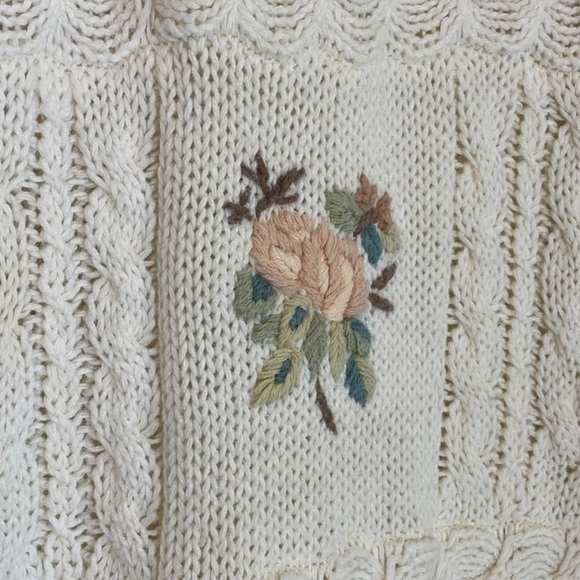 VTG Cable Knit Sweater Tunic/Dress S Floral Embroidered Indie Cottagecore Whimsy - Picture 5 of 10
